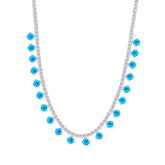 Asfour Crystal Tennis Charm Necklace With Aquamarine Round Zircon Stones In 925 Sterling Silver-ND0423-WM